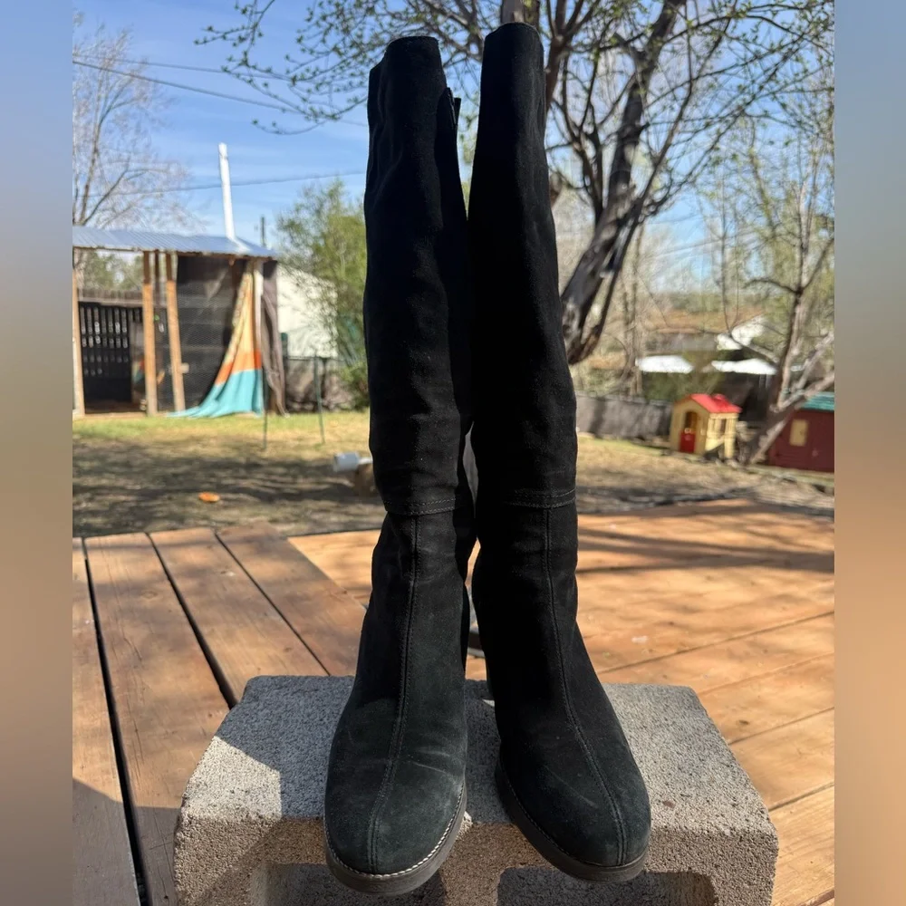 La CANADIENNE Black Tall Suede Block Heel Boots